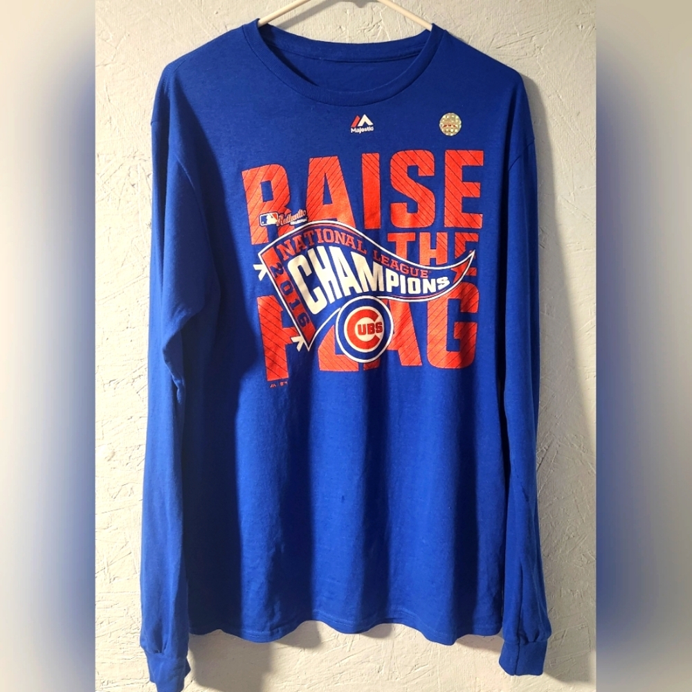 Men's Majestic Long-Sleeve Chicago Cubs 2016 NL Champs Tee - Medium